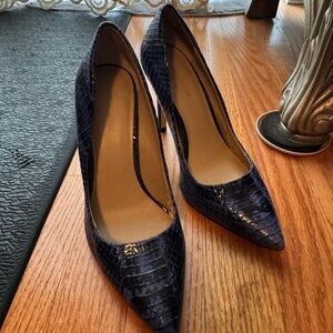 Saks Fifth Avenue Navy Croc-Embossed Pointed-Toe Pumps